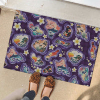 Hawaii Islands Map Design with Japanese Landscape Rubber Doormat Hawaiian Japan Fusion Art Purple Color LT03 - Polynesian Pride