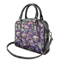 Hawaii Islands Map Design with Japanese Landscape Shoulder Handbag Hawaiian Japan Fusion Art Purple Color LT03 - Polynesian Pride