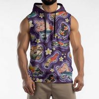 Hawaii Islands Map Design with Japanese Landscape Sleeveless Hoodie Hawaiian Japan Fusion Art Purple Color LT03 - Polynesian Pride