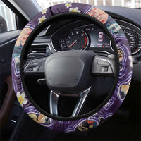 Hawaii Islands Map Design with Japanese Landscape Steering Wheel Cover Hawaiian Japan Fusion Art Purple Color LT03 - Polynesian Pride