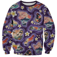 Hawaii Islands Map Design with Japanese Landscape Sweatshirt Hawaiian Japan Fusion Art Purple Color LT03 Unisex Purple - Polynesian Pride