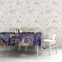 Hawaii Islands Map Design with Japanese Landscape Tablecloth Hawaiian Japan Fusion Art Purple Color LT03 - Polynesian Pride