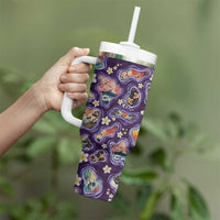 Hawaii Islands Map Design with Japanese Landscape Tumbler With Handle Hawaiian Japan Fusion Art Purple Color LT03 - Polynesian Pride