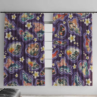 Hawaii Islands Map Design with Japanese Landscape Window Curtain Hawaiian Japan Fusion Art Purple Color LT03 With Hooks Purple - Polynesian Pride