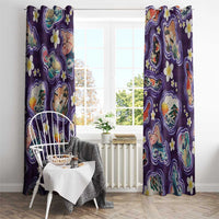 Hawaii Islands Map Design with Japanese Landscape Window Curtain Hawaiian Japan Fusion Art Purple Color LT03 - Polynesian Pride