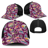 Hawaii Islands Map Design with Japanese Landscape Baseball Net Cap Hawaiian Japan Fusion Art Pink Color