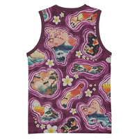 Hawaii Islands Map Design with Japanese Landscape Basketball Jersey Hawaiian Japan Fusion Art Pink Color LT03 - Polynesian Pride