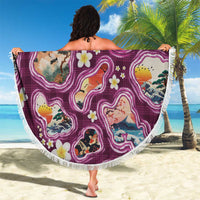 Hawaii Islands Map Design with Japanese Landscape Beach Blanket Hawaiian Japan Fusion Art Pink Color LT03 - Polynesian Pride