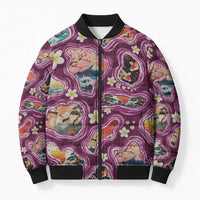 Hawaii Islands Map Design with Japanese Landscape Bomber Puffer Jacket Hawaiian Japan Fusion Art Pink Color LT03 Unisex Pink - Polynesian Pride