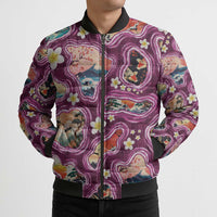 Hawaii Islands Map Design with Japanese Landscape Bomber Puffer Jacket Hawaiian Japan Fusion Art Pink Color LT03 - Polynesian Pride