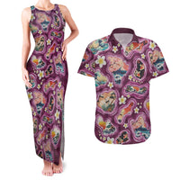Hawaii Islands Map Design with Japanese Landscape Couples Matching Tank Maxi Dress and Hawaiian Shirt Hawaiian Japan Fusion Art Pink Color LT03 Pink - Polynesian Pride