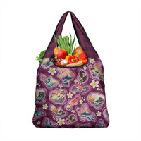 Hawaii Islands Map Design with Japanese Landscape Grocery Bag Hawaiian Japan Fusion Art Pink Color LT03 1-pack One Size Pink - Polynesian Pride