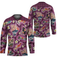Hawaii Islands Map Design with Japanese Landscape Hockey Jersey Hawaiian Japan Fusion Art Pink Color LT03 - Polynesian Pride