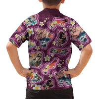 Hawaii Islands Map Design with Japanese Landscape Kid Hawaiian Shirt Hawaiian Japan Fusion Art Pink Color LT03 - Polynesian Pride