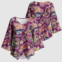 Hawaii Islands Map Design with Japanese Landscape Kimono Sleeve Blouse Hawaiian Japan Fusion Art Pink Color LT03 - Polynesian Pride
