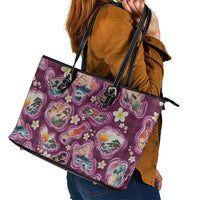 Hawaii Islands Map Design with Japanese Landscape Leather Tote Bag Hawaiian Japan Fusion Art Pink Color LT03 - Polynesian Pride
