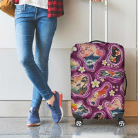 Hawaii Islands Map Design with Japanese Landscape Luggage Cover Hawaiian Japan Fusion Art Pink Color LT03 - Polynesian Pride