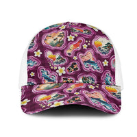 Hawaii Islands Map Design with Japanese Landscape Mesh Trucker Cap Hawaiian Japan Fusion Art Pink Color LT03 One Size White Pink - Polynesian Pride
