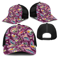 Hawaii Islands Map Design with Japanese Landscape Mesh Trucker Cap Hawaiian Japan Fusion Art Pink Color LT03 - Polynesian Pride