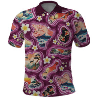 Hawaii Islands Map Design with Japanese Landscape Polo Shirt Hawaiian Japan Fusion Art Pink Color LT03 Pink - Polynesian Pride