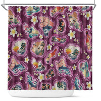 Hawaii Islands Map Design with Japanese Landscape Shower Curtain Hawaiian Japan Fusion Art Pink Color LT03 Pink - Polynesian Pride