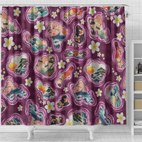 Hawaii Islands Map Design with Japanese Landscape Shower Curtain Hawaiian Japan Fusion Art Pink Color LT03 - Polynesian Pride