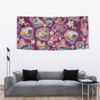 Hawaii Islands Map Design with Japanese Landscape Tapestry Hawaiian Japan Fusion Art Pink Color LT03 - Polynesian Pride