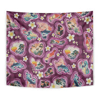 Hawaii Islands Map Design with Japanese Landscape Tapestry Hawaiian Japan Fusion Art Pink Color LT03 - Polynesian Pride