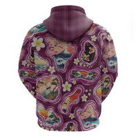 Hawaii Islands Map Design with Japanese Landscape Zip Hoodie Hawaiian Japan Fusion Art Pink Color LT03 - Polynesian Pride