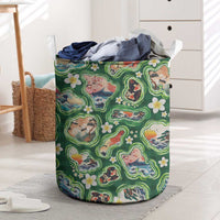 Hawaiian and Japanese Culture Together Laundry Basket Hawaiian Island Shapes with Japanese Landscape Green Color LT03 Green - Polynesian Pride