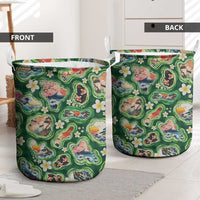 Hawaiian and Japanese Culture Together Laundry Basket Hawaiian Island Shapes with Japanese Landscape Green Color LT03 - Polynesian Pride