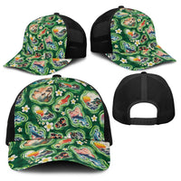Hawaiian and Japanese Culture Together Baseball Net Cap Hawaiian Island Shapes with Japanese Landscape Green Color LT03 - Polynesian Pride