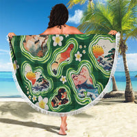 Hawaiian and Japanese Culture Together Beach Blanket Hawaiian Island Shapes with Japanese Landscape Green Color LT03 - Polynesian Pride