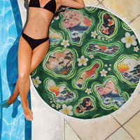 Hawaiian and Japanese Culture Together Beach Blanket Hawaiian Island Shapes with Japanese Landscape Green Color LT03 - Polynesian Pride