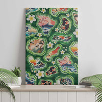 Hawaiian and Japanese Culture Together Canvas Wall Art Hawaiian Island Shapes with Japanese Landscape Green Color LT03 - Polynesian Pride