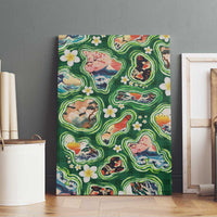 Hawaiian and Japanese Culture Together Canvas Wall Art Hawaiian Island Shapes with Japanese Landscape Green Color LT03 - Polynesian Pride