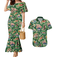 Hawaiian and Japanese Culture Together Couples Matching Mermaid Dress and Hawaiian Shirt Hawaiian Island Shapes with Japanese Landscape Green Color LT03 Green - Polynesian Pride