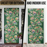 Hawaiian and Japanese Culture Together Door Cover Hawaiian Island Shapes with Japanese Landscape Green Color LT03 - Polynesian Pride