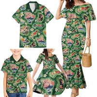 Hawaiian and Japanese Culture Together Family Matching Mermaid Dress and Hawaiian Shirt Hawaiian Island Shapes with Japanese Landscape Green Color LT03 - Polynesian Pride