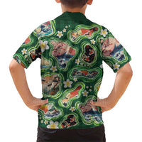 Hawaiian and Japanese Culture Together Family Matching Off The Shoulder Long Sleeve Dress and Hawaiian Shirt Hawaiian Island Shapes with Japanese Landscape Green Color LT03 - Polynesian Pride