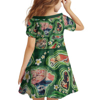 Hawaiian and Japanese Culture Together Family Matching Summer Maxi Dress and Hawaiian Shirt Hawaiian Island Shapes with Japanese Landscape Green Color LT03 - Polynesian Pride