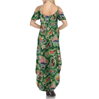 Hawaiian and Japanese Culture Together Family Matching Summer Maxi Dress and Hawaiian Shirt Hawaiian Island Shapes with Japanese Landscape Green Color LT03 - Polynesian Pride