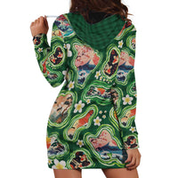 Hawaiian and Japanese Culture Together Hoodie Dress Hawaiian Island Shapes with Japanese Landscape Green Color LT03 - Polynesian Pride