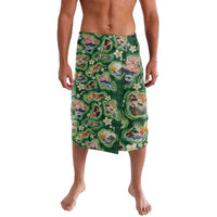 Hawaiian and Japanese Culture Together Lavalava Hawaiian Island Shapes with Japanese Landscape Green Color LT03 Green - Polynesian Pride