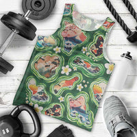 Hawaiian and Japanese Culture Together Men Tank Top Hawaiian Island Shapes with Japanese Landscape Green Color LT03 - Polynesian Pride