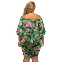 Hawaiian and Japanese Culture Together Off Shoulder Short Dress Hawaiian Island Shapes with Japanese Landscape Green Color LT03 - Polynesian Pride