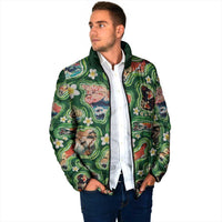 Hawaiian and Japanese Culture Together Padded Jacket Hawaiian Island Shapes with Japanese Landscape Green Color LT03 - Polynesian Pride