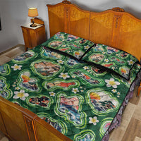 Hawaiian and Japanese Culture Together Quilt Bed Set Hawaiian Island Shapes with Japanese Landscape Green Color LT03 - Polynesian Pride