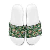 Hawaiian and Japanese Culture Together Slide Sandals Hawaiian Island Shapes with Japanese Landscape Green Color LT03 Green - Polynesian Pride