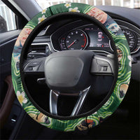 Hawaiian and Japanese Culture Together Steering Wheel Cover Hawaiian Island Shapes with Japanese Landscape Green Color LT03 - Polynesian Pride